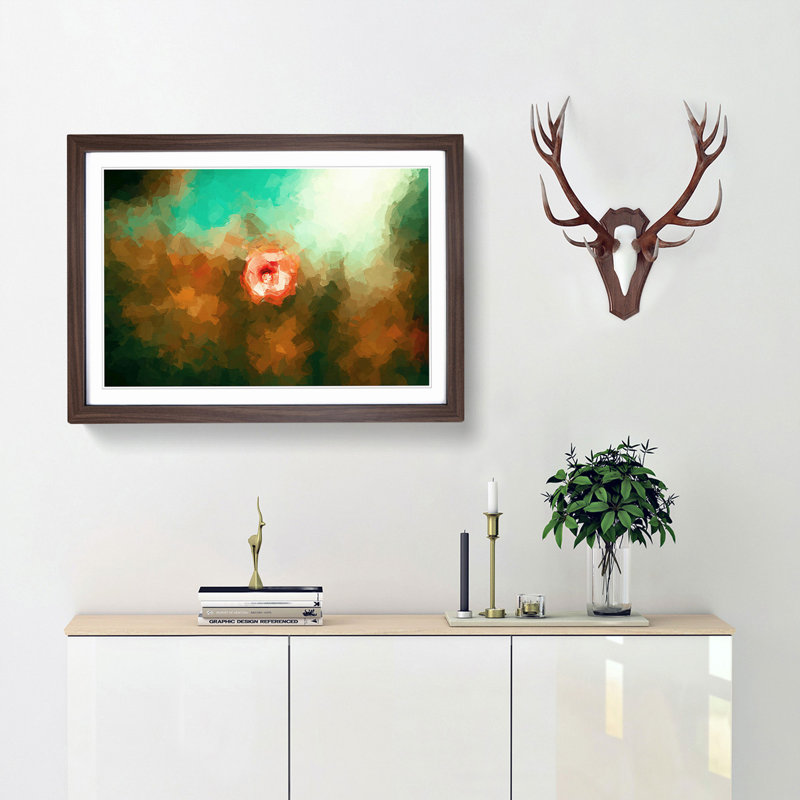 Lone Pink Flower in Abstract - Picture Frame Graphic Art Print, Walnut, 50cm H x 76cm W x 2cm D