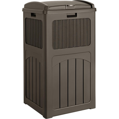 33 Gallon Outdoor Trash Can, Hideaway Garbage Bins with Tiered Lid.