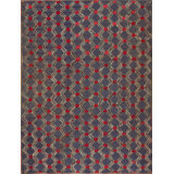 Antique American Hooked Room Size Wool Blue Folk Art Rug