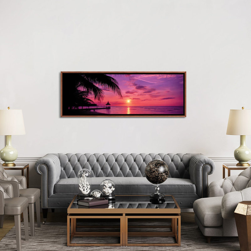 Coucher de soleil sur l'océan, impression d'art mural encadré, H 20 po x l 60 po, Reproduction encadrée sans passe-partout