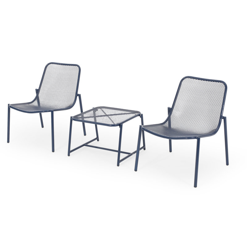 Ensemble de conversation de patio pour 2 personnes Akers Wood, Bleu marine mat