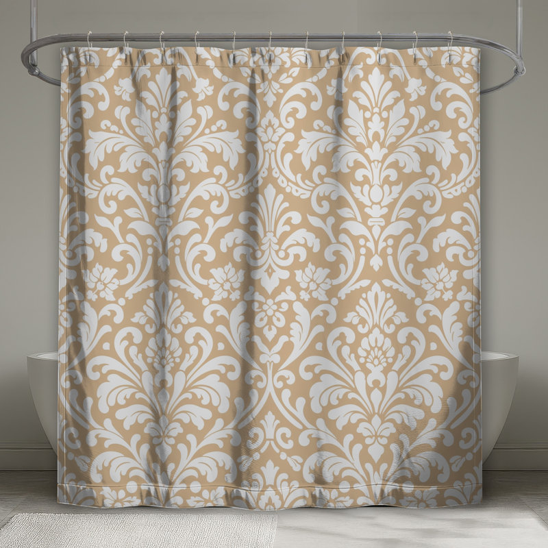 Rideaux de douche en damas beige et blanc extra longs, L 70 po x H 93 po
