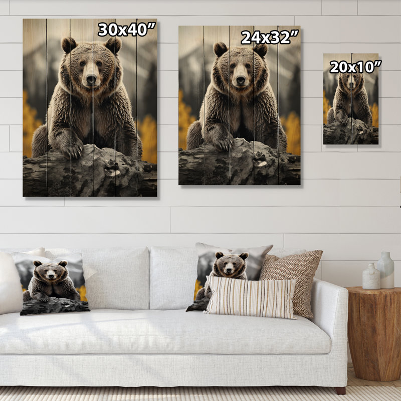 Ours puissant II sur impression sur bois, H 20 po x l 10 po x P 0,78 po