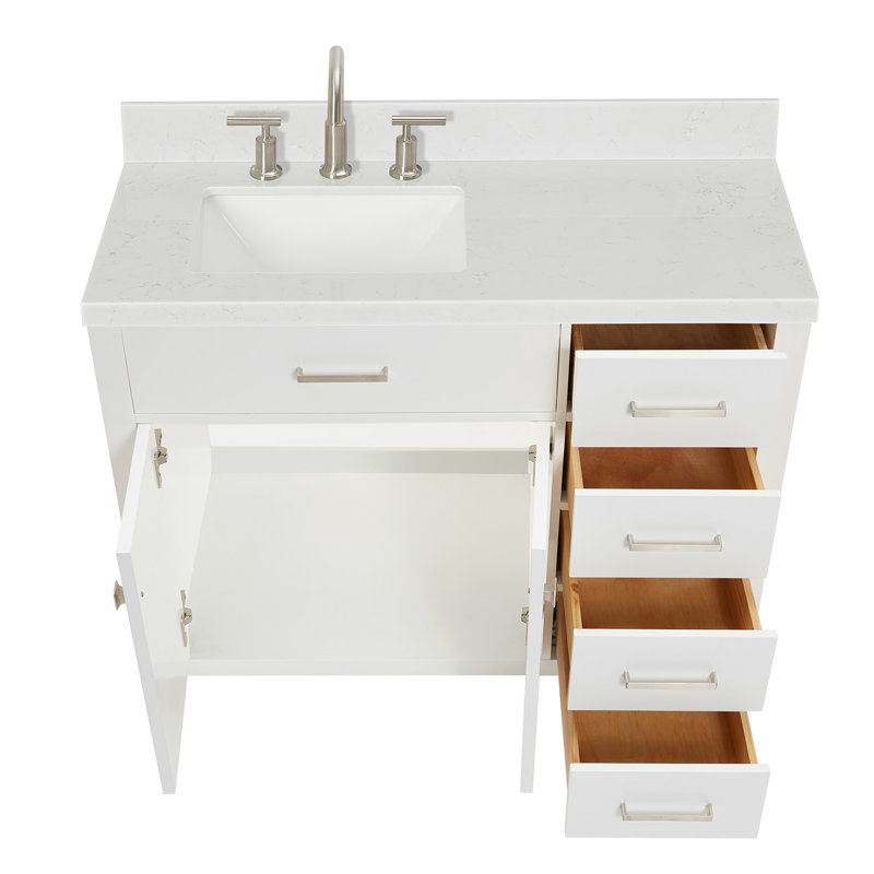 Ensemble de meuble-lavabo simple Macnair avec quartz Carrara blanc, Rectangulaire, Blanc, 42"