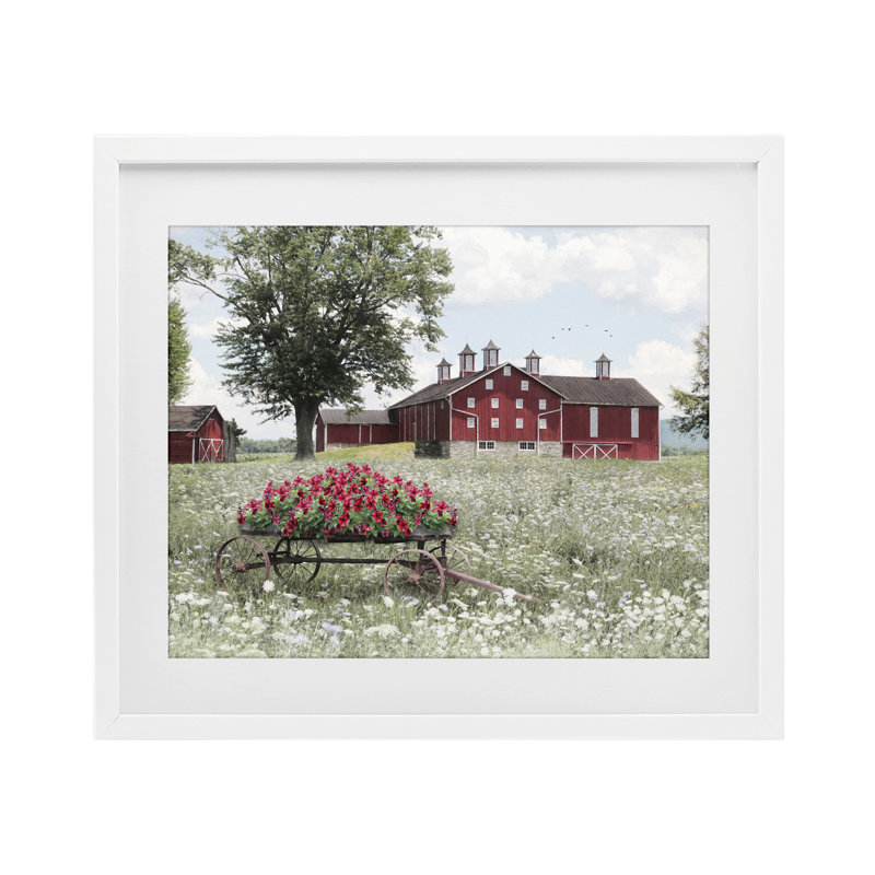 «Old Milton Farm», reproduction sous verre encadrée, conception par Lori Deiter, H 13 po x l 16 po, Cadre blanc côtier