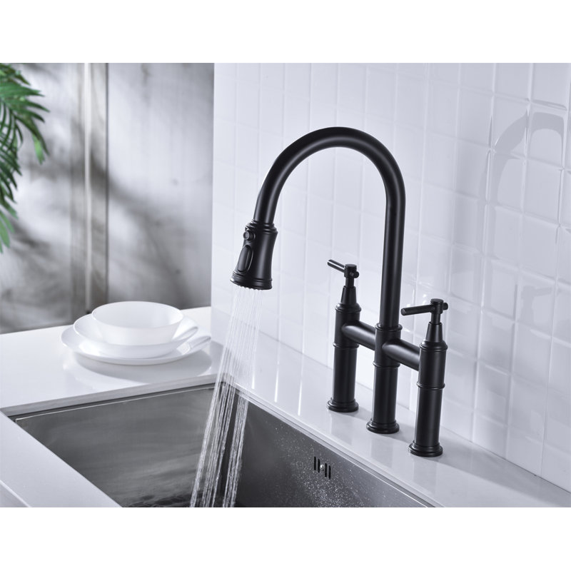 Robinet de cuisine Bridge avec douchette extractible encastrée, Noir mat