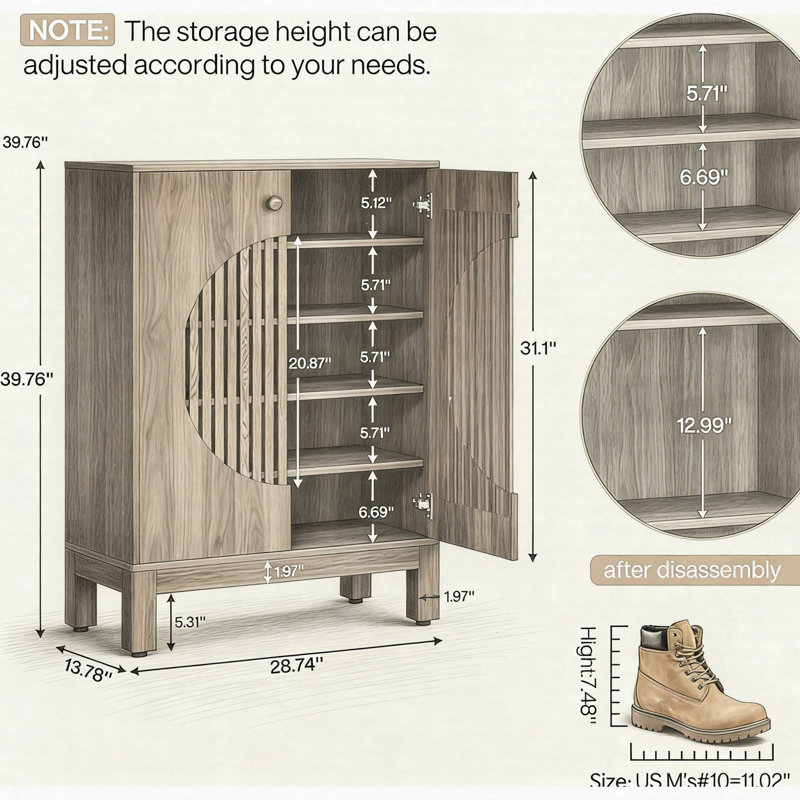 20-Pair Shoe Cabinet, Freestanding Entryway Shoe Rack Organizer With Louvered Doors & Adjustable Shelves