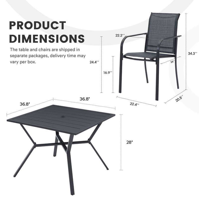 Ensemble repas d'extérieur carré pour 4 personnes 36,8 po L Jenesis, Gris