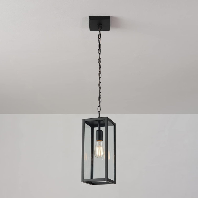 Luminaire suspendu d'extérieur 1 lumière, noir mat, abat-jour en verre transparent, douille E26, îlot de cuisine, café, luminaire suspendu au plafond, moderne, rétro, véranda, ampoule non incluse