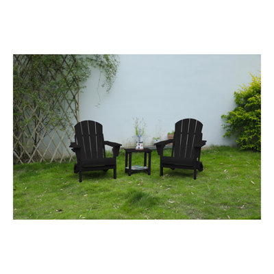 Chaise Adirondack pliante avec table d'appoint, ensemble de chaises Adirondack 3 pièces à texture de bois (comprend 2 chaises et 1 table)