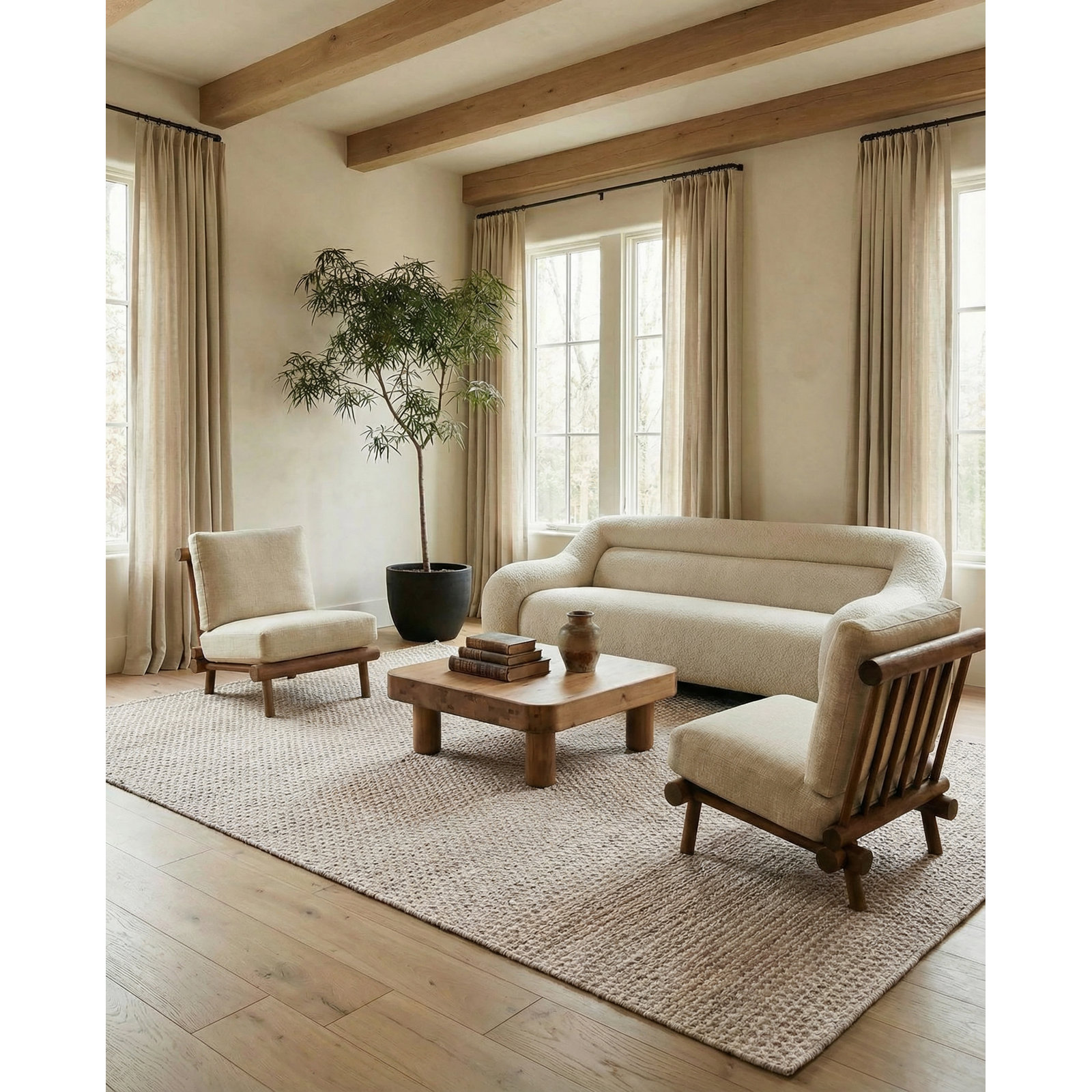 Midford Beige Hand-Woven Geometric Wool Rug, Rectangle 2' x 3'