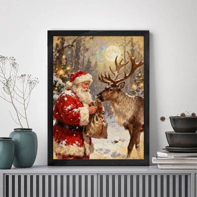 Père Noël rétro noir encadré avec art mural de style rétro