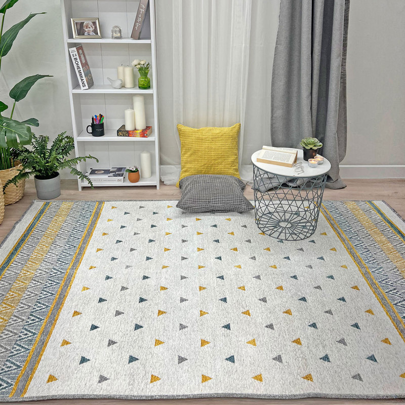 Alfa Rich Sheene Geometric Gold & Cream Washable Woven Cotton Area Rugs for Living Room Bedroom, Rectangle 4'1" x 5'9"
