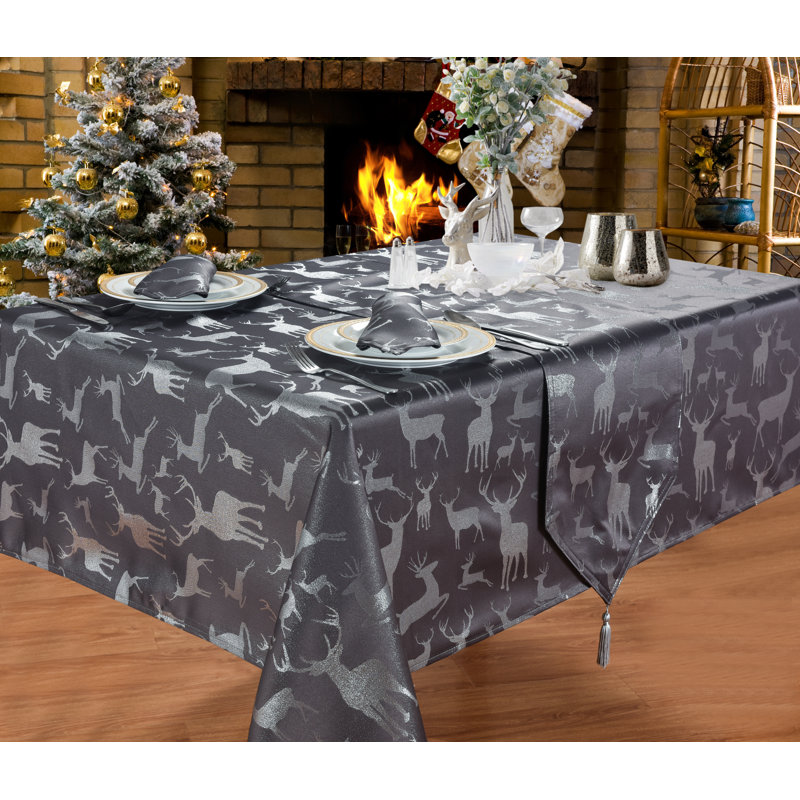 Large Stag Alvey Tablecloth, 178cm W x 229cm L, Grey/Silver