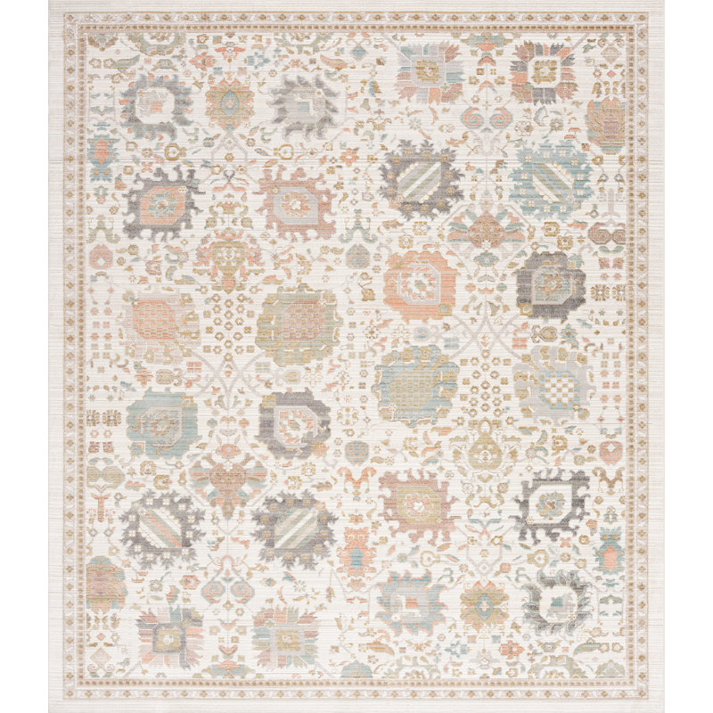 Gurpaige Traditional Oriental Cream Polyester Area Rug, Rectangle 8' x 10'