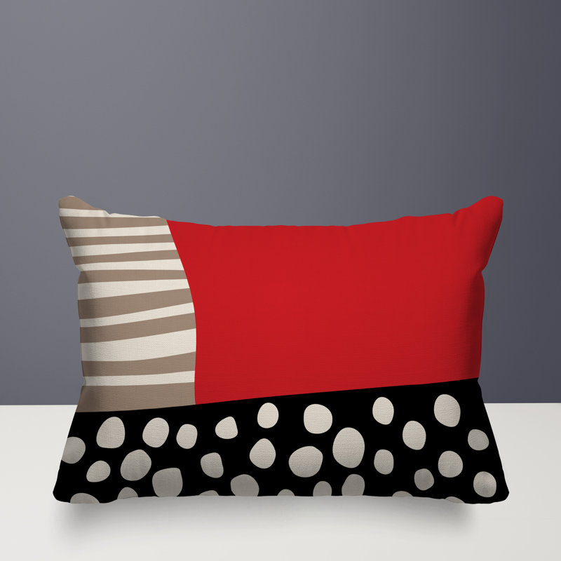 Oreiller rectangulaire réversible intérieur / extérieur Ekon, Rouge / noir / blanc cassé, H 14 po x l 20 po