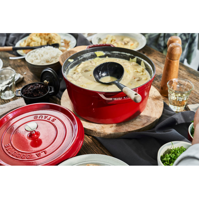 La Cocotte Cast Iron Round Cocotte, Cherry, 7 quarts