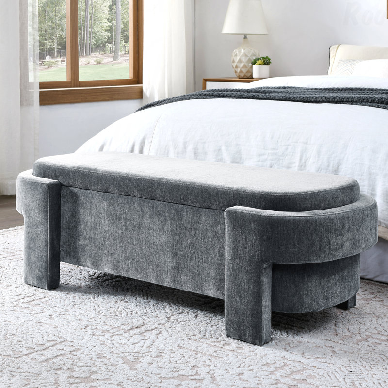 Banc repose-pieds contemporain avec rangement ovale pour le salon et la chambre à coucher - Gris, Gris