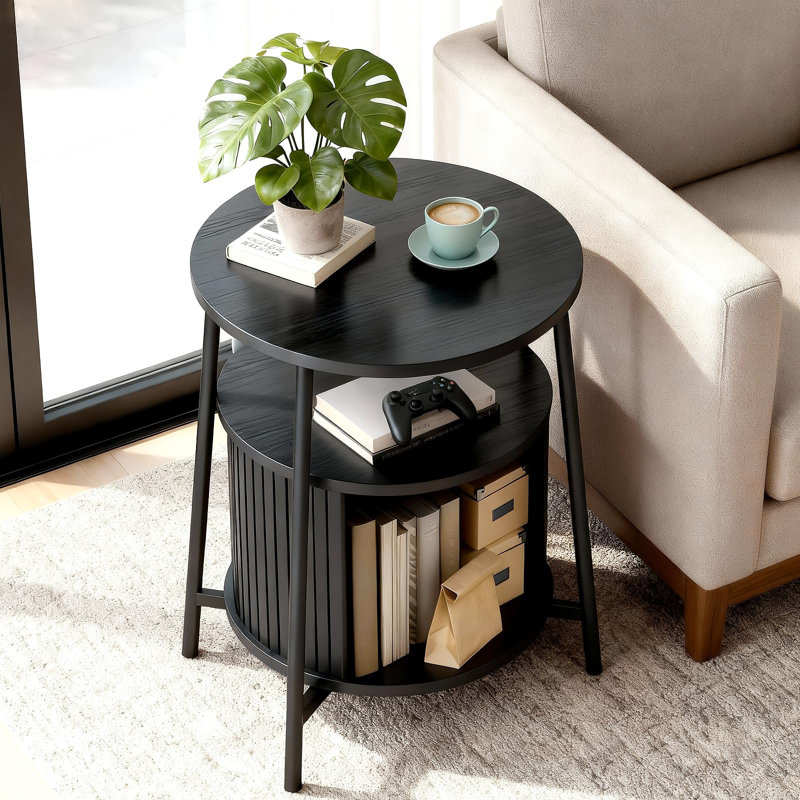 End Tables Side Table With Storage, Fluted Nightstand With Charging Station, Small Mid-century Modern Bedside Tables, Side Table For Small Space Living Room Bedroom Sofa Couch
