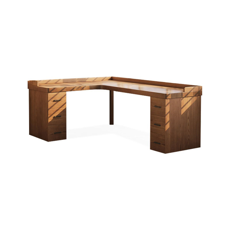 70.87"Walnut L-Shaped Solid Wood with 6 drawers desk, 29.53" H x 62.99" W x 55.12" D, Left Hand Return