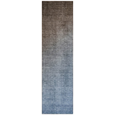 Tapis de couloir d'extérieur ombré bleu et vert 8 pi HomeRoots