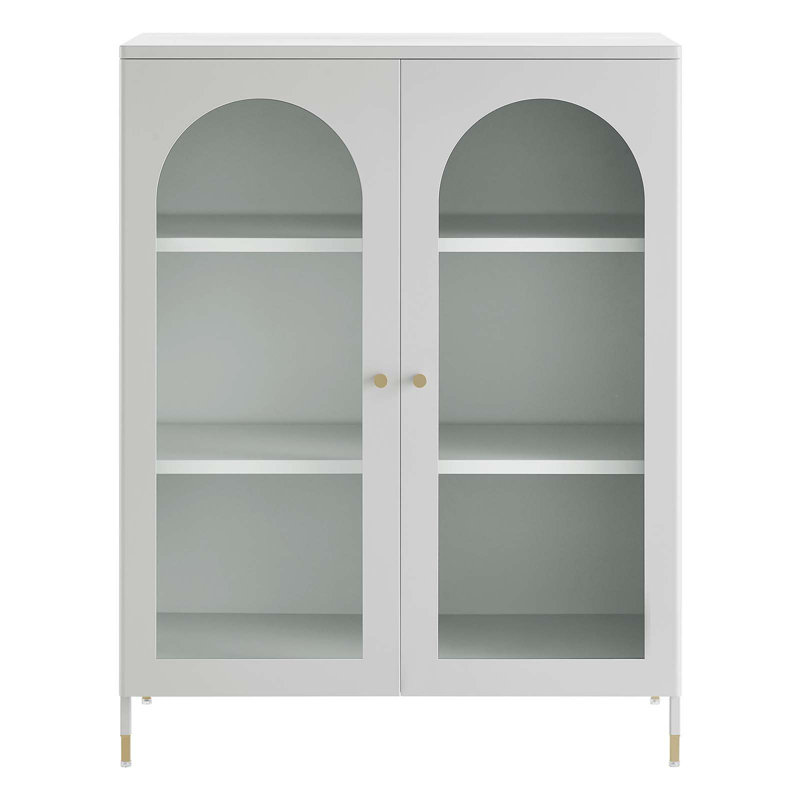 Light Gray Powder-Coated Steel Office Cabinet with Adjustable Shelves