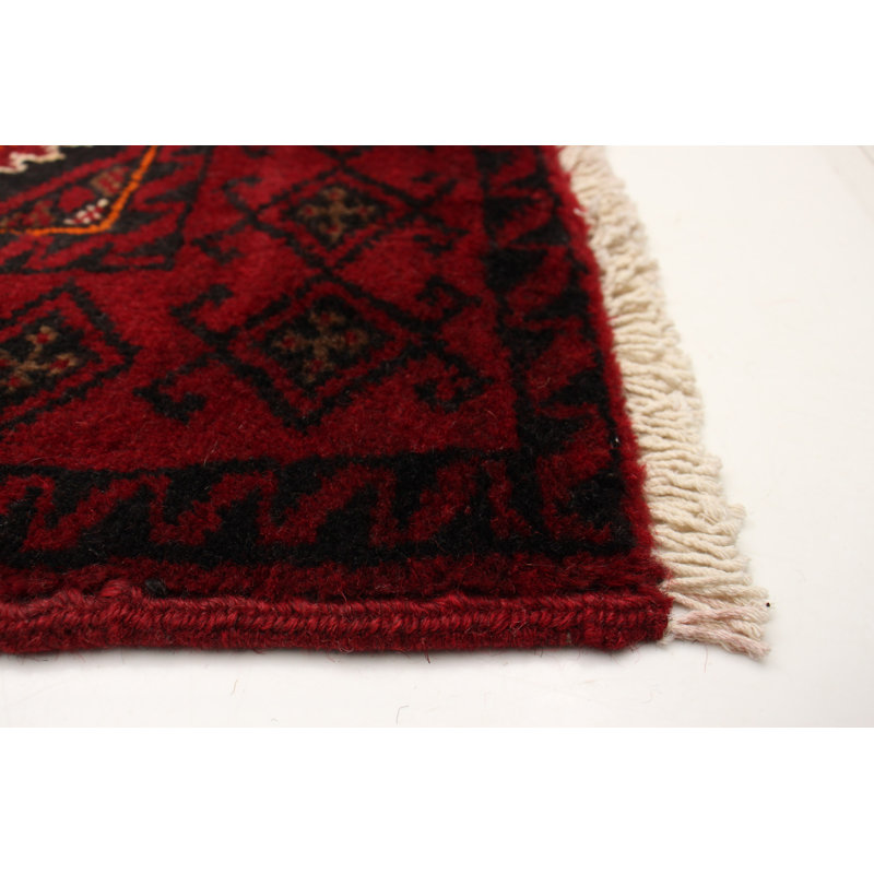 Tapis rouge en laine noué à la main de conception unique 3 pi 5 po x 6 pi 6 po New Age