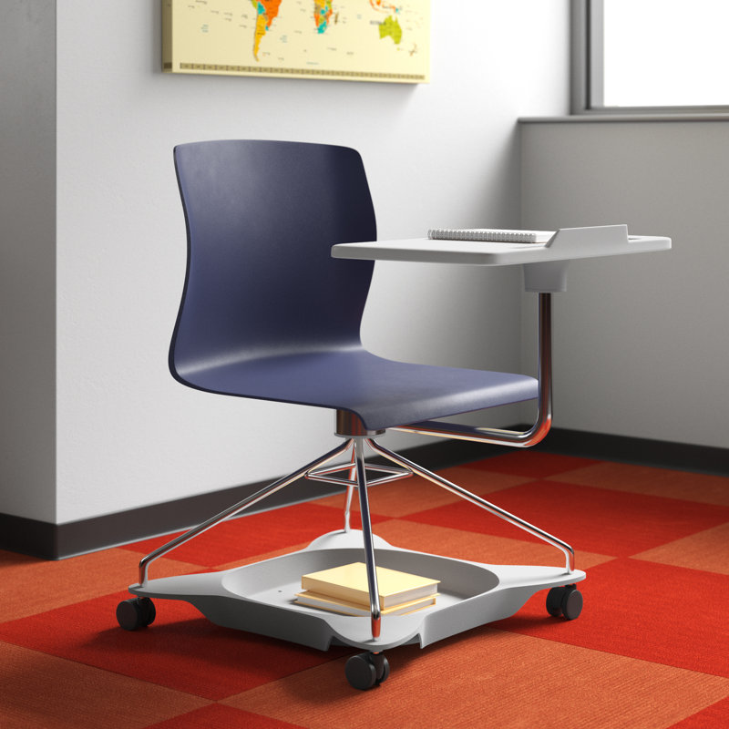 Blue Ergonomic Swivel Chair with Steel Frame and Tablet Arm