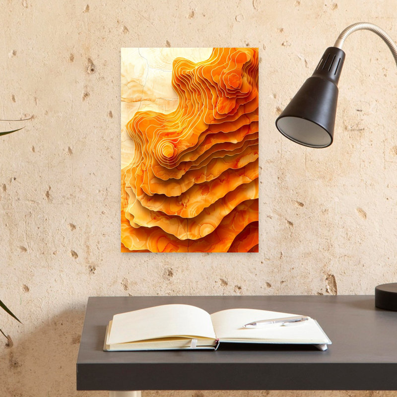 Flowing Orange Contours Abstract Modern Organic Landscape Nature Wall Art, 18" H x 12" W