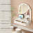 Modern Floating Makeup Vanity With Lighted Arched Mirror, Built-In Outlets & Storage Drawers-115988135