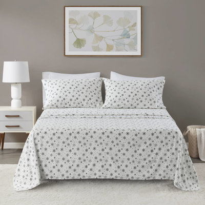 Ensemble de draps 4 pièces avec flocons de neige noirs, flanelle 100% coton, dimensions surdimensionnées allant jusqu'à 18 po de hauteur, douceur supérieure, drap-housse élastique, pré-rétréci