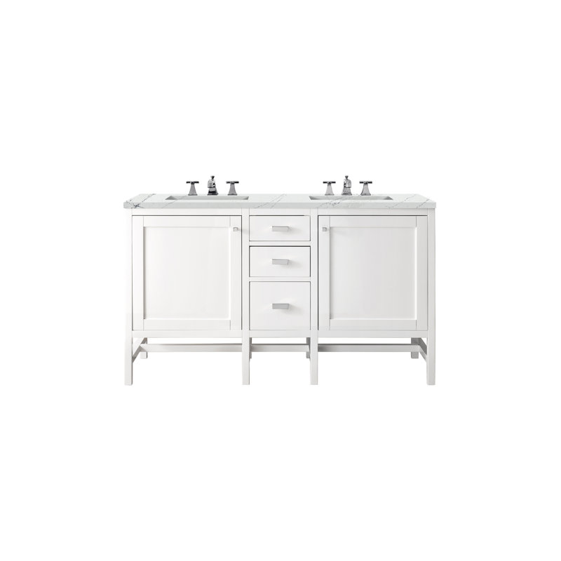 Addison 60'' W Double Vanity, Ethereal Noctis, 8" Widespread, Glossy White