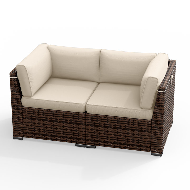 2 Piece Rattan Sectional Seating Group With Cushions, Beige