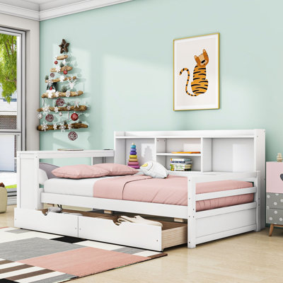 Daybed with Storage Drawers, Desk and Charging Port