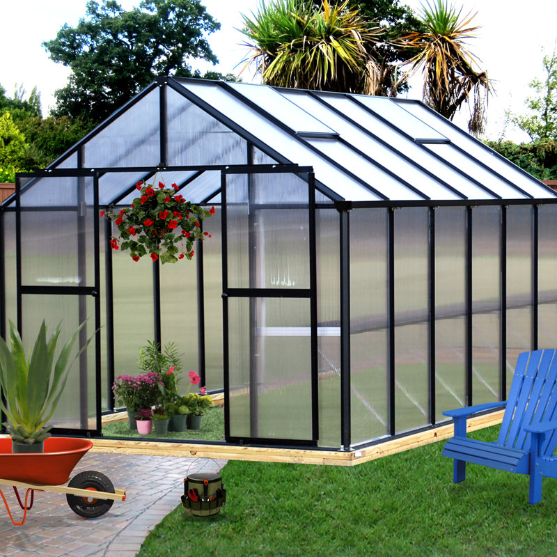 Monticello Polycarbonate Greenhouse in Aluminum, 7'6" H x 8' W x 8' D, Black