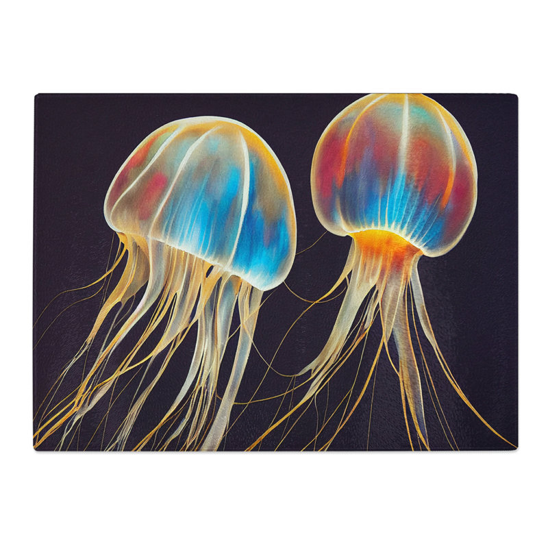 Jellyfish Painted  Glass Chopping Board