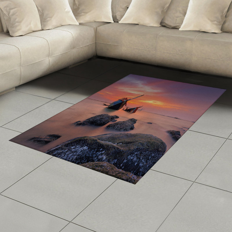 Tapis décoratif nautique à haute densité en fibre de polyester à longs fils, Rectangle— 4 pi x 5 pi 8 po