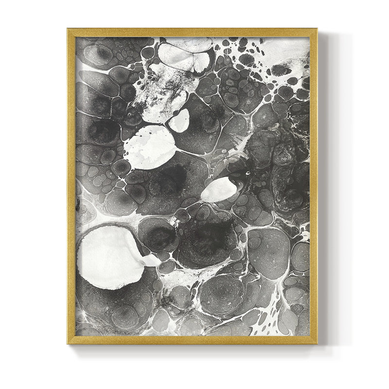 Marbling IV Framed Print - Solid Wood, 30" H x 24" W, Gold