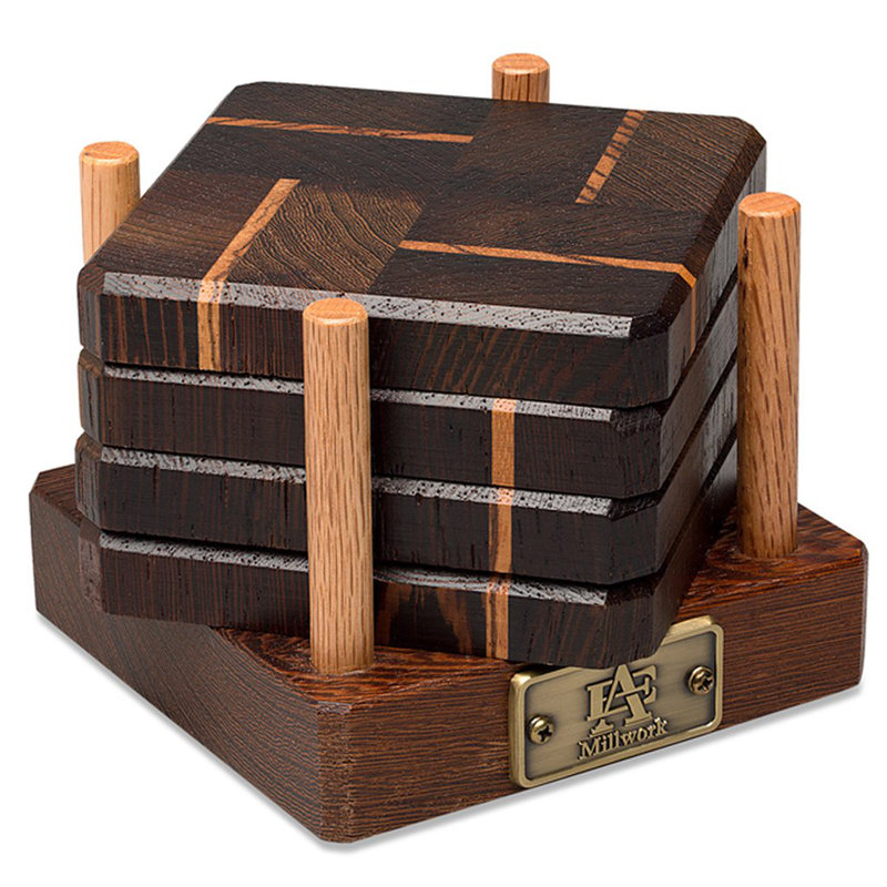 Sous-verres en bois de wengé et de tigre avec base