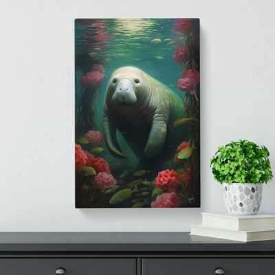 Manatee Surrealism Art - Wrapped Canvas