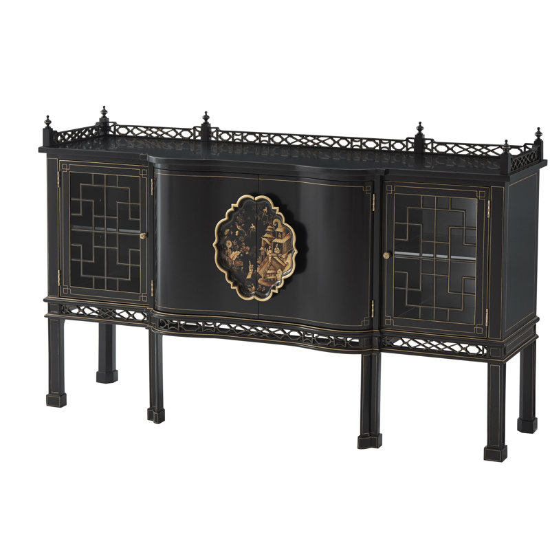 Antique Gold Gilt and Black Chinoiserie Sideboard