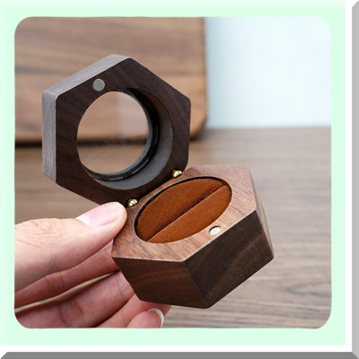 Wooden Hexagonal Ring Box for Weddings and Jewelry