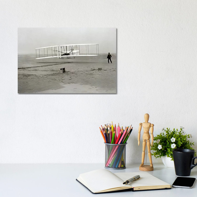 The Wright Brothers - First Flight by Kitty Hawk - Wrapped Canvas Print, 20.32 cm H x 30.48 cm W