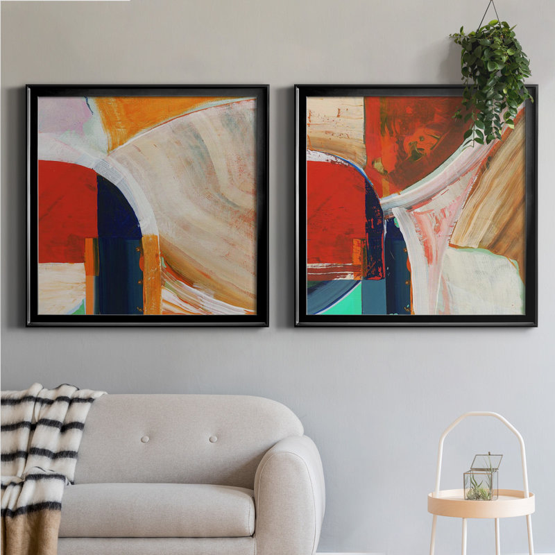 Blue Orange I Blue Orange I - ensemble de 2 cadres photo, H 34,5 po x l 69 po x P 1,5 po, Toile encadrée noire, Pas de tapis
