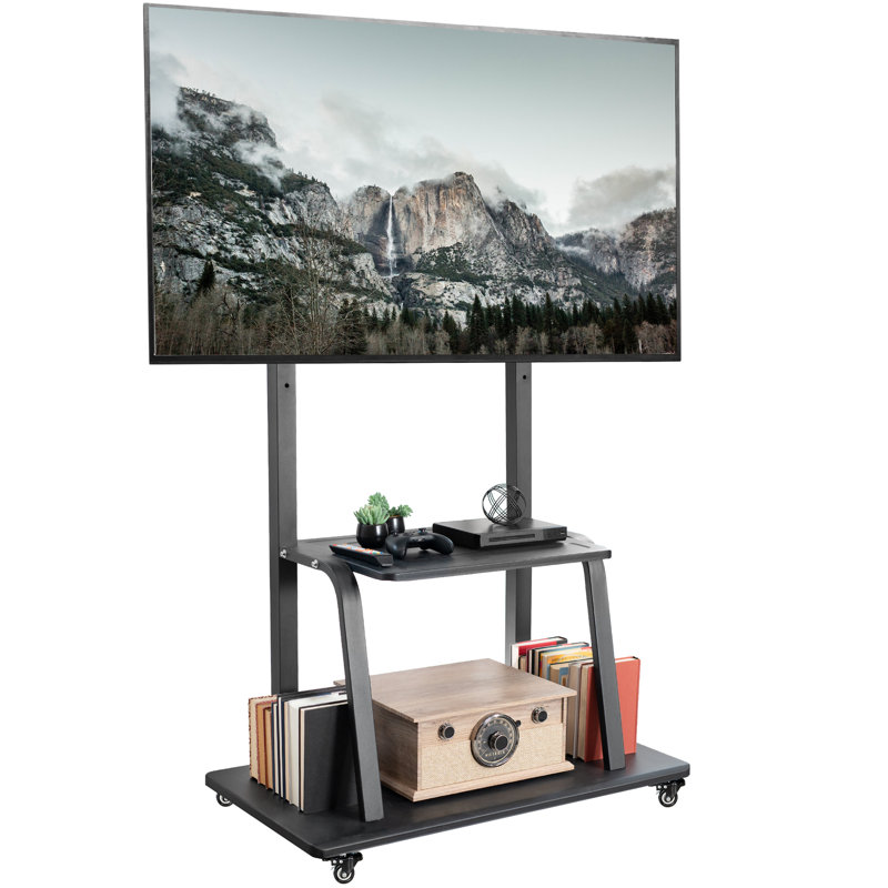 Black Heavy Duty Mobile TV Cart with Metal AV Shelf for 42" to 100" Screens