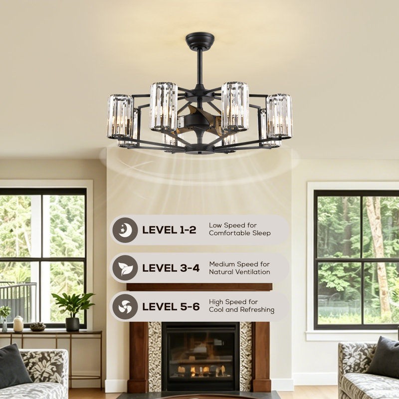 Ferris 36" 8 - Light Dimmable Crystal Ceiling Fan with Light Kit and Remote Control, Bulb