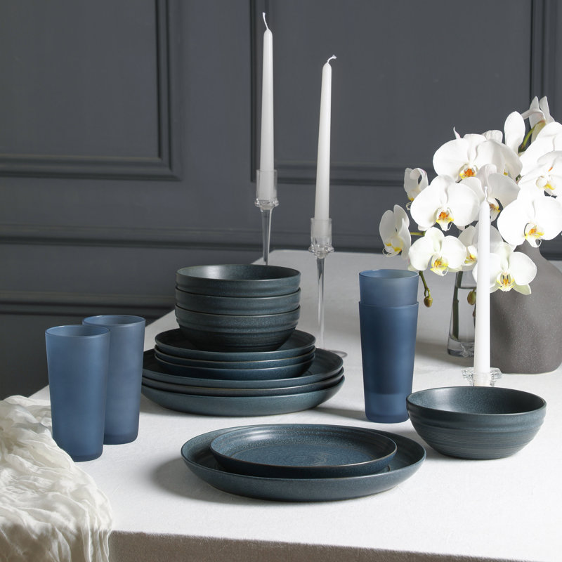 Ensemble de vaisselle et de verres en verre 32 pièces Stone Lain Elio, Bleu