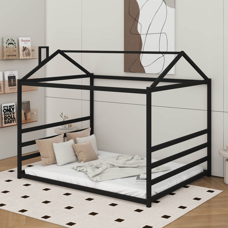 Grand lit plateforme en métal, Noir