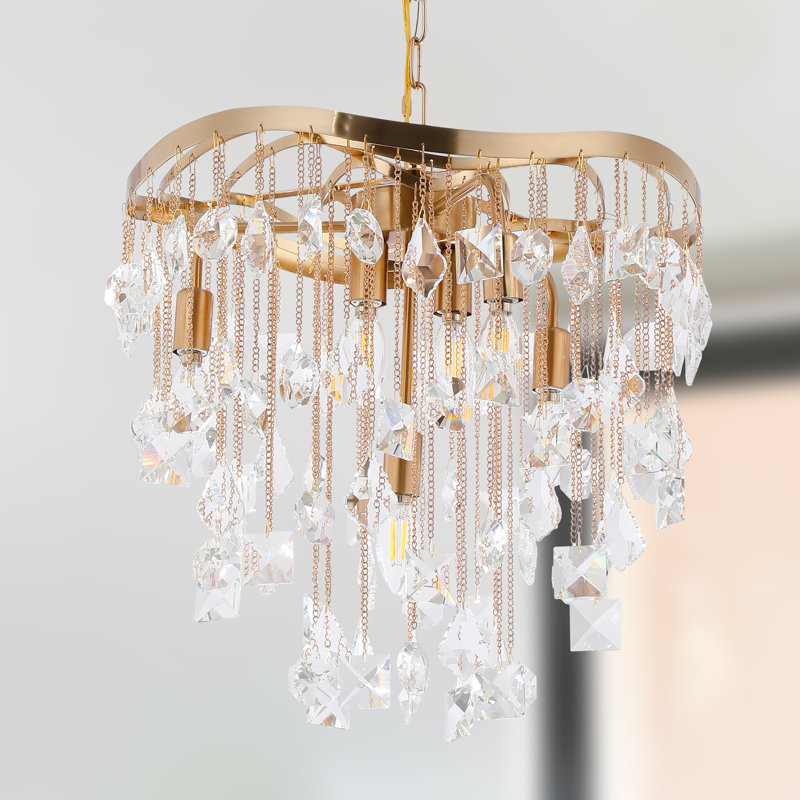 Lustre en cristal Cascade 6 lumières, Doré