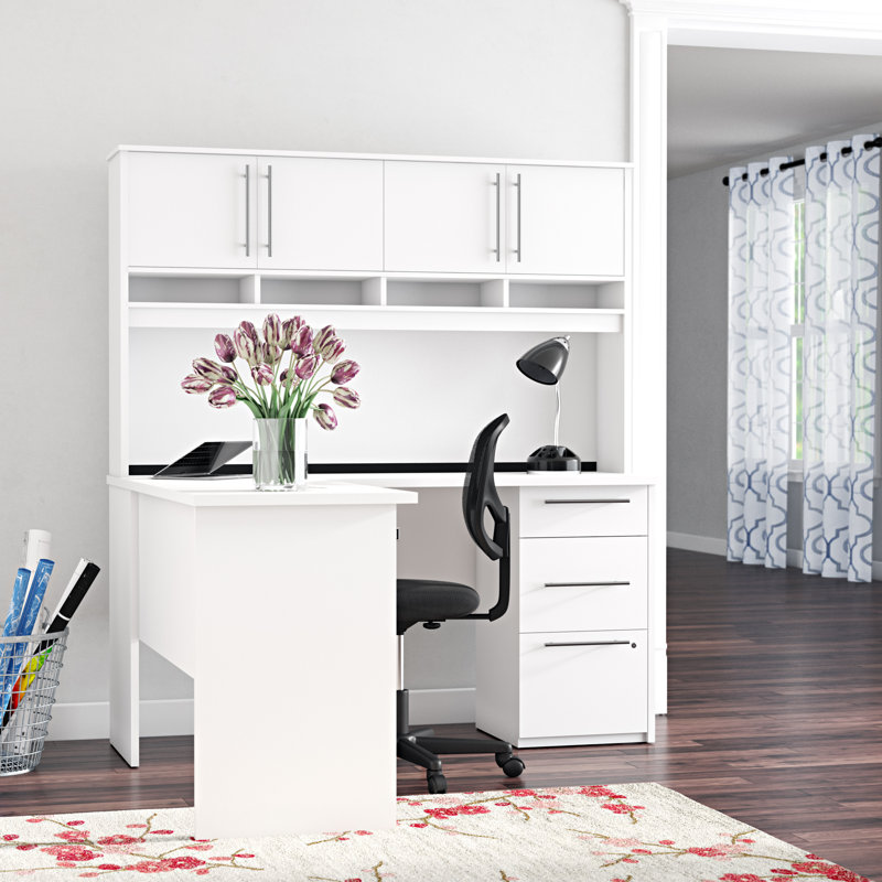 Altha Reversible L Shaped Desk with Hutch, White